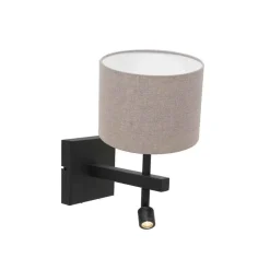 Steinmex Wandlampen|Wilco 2-lichts Wandlamp Zwart met Grijs Linnen kap