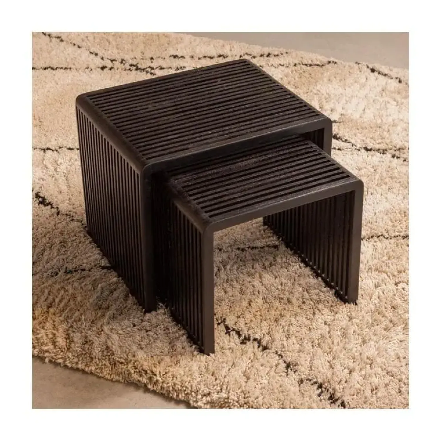 WOOOD Bijzettafels|Willa Bijzettafel Set van 2 Teak Zwart