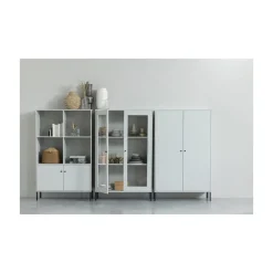 WOOOD Vitrinekasten|Industriele Kasten|Xam Vitrinekast Grenen Wolkengrijs 100cm
