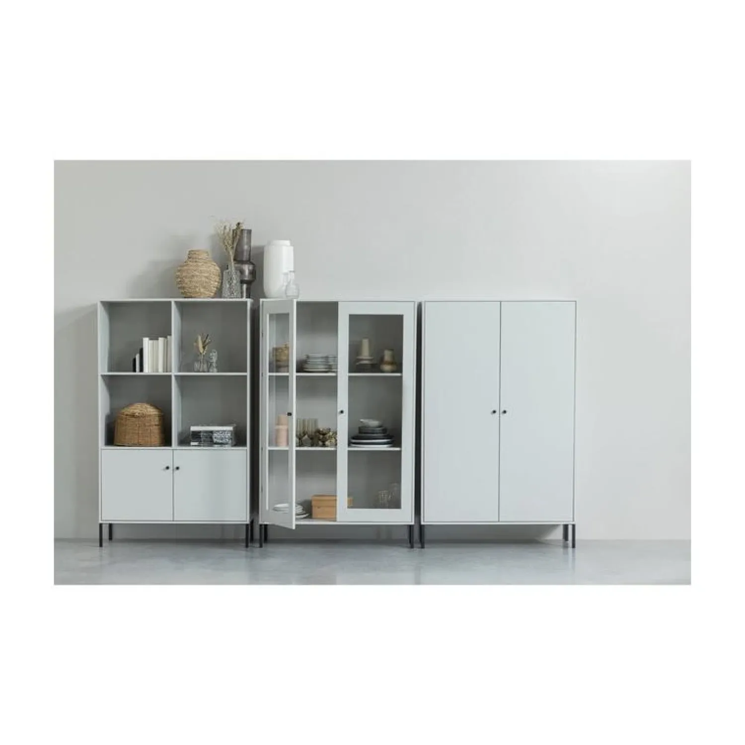 WOOOD Vitrinekasten|Industriele Kasten|Xam Vitrinekast Grenen Wolkengrijs 100cm