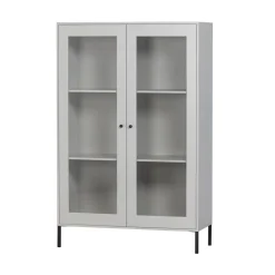 WOOOD Vitrinekasten|Industriele Kasten|Xam Vitrinekast Grenen Wolkengrijs 100cm