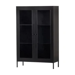 WOOOD Vitrinekasten|Industriele Kasten|Xam Vitrinekast Grenen Zwart 100cm