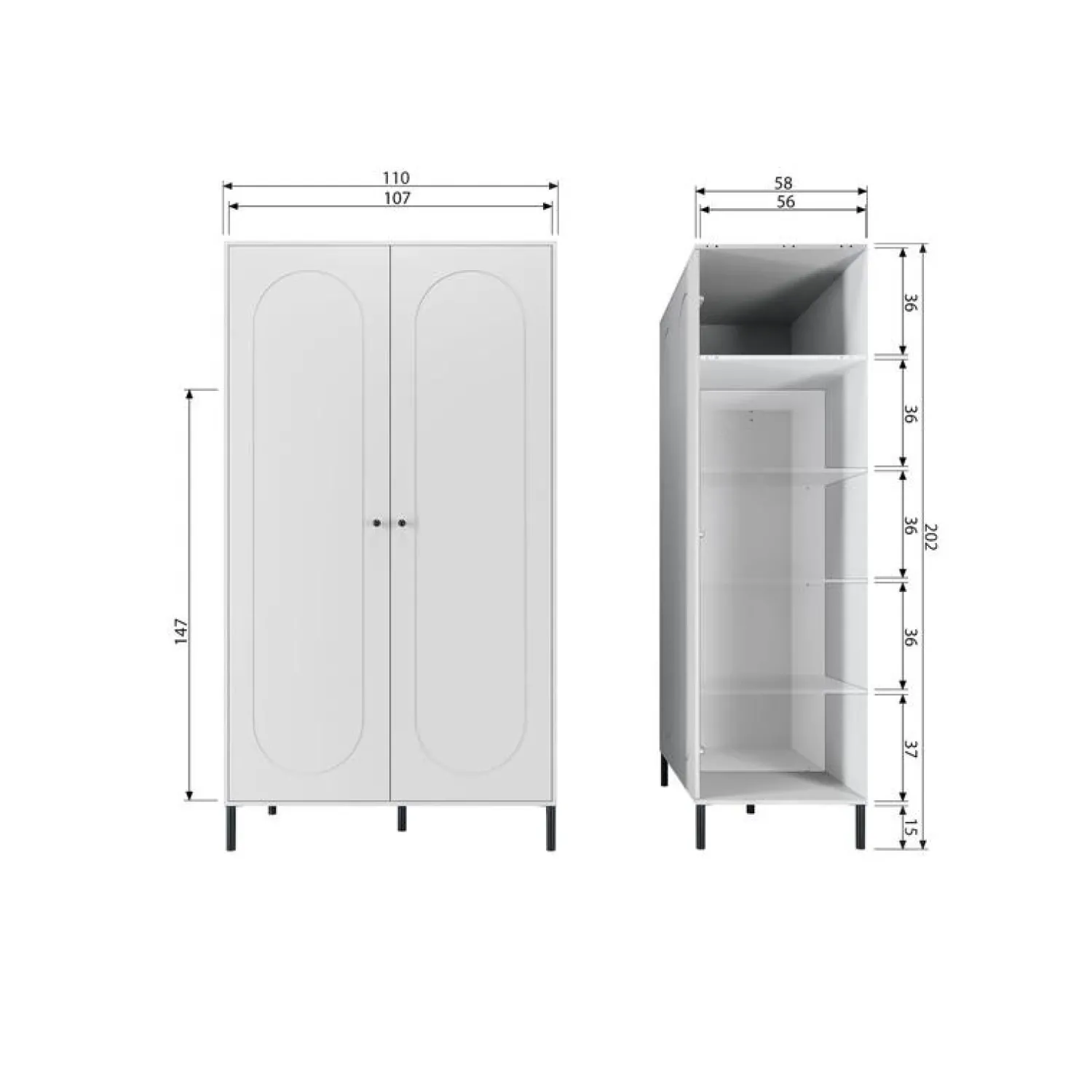 WOOOD Industriele Kasten|Kledingkasten|Xina Kledingkast Grenen Wolkengrijs 110cm
