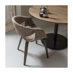 WOOOD Eetkamerstoelen|Yossi Eetkamerstoel bruin met houten poot donkerbruin