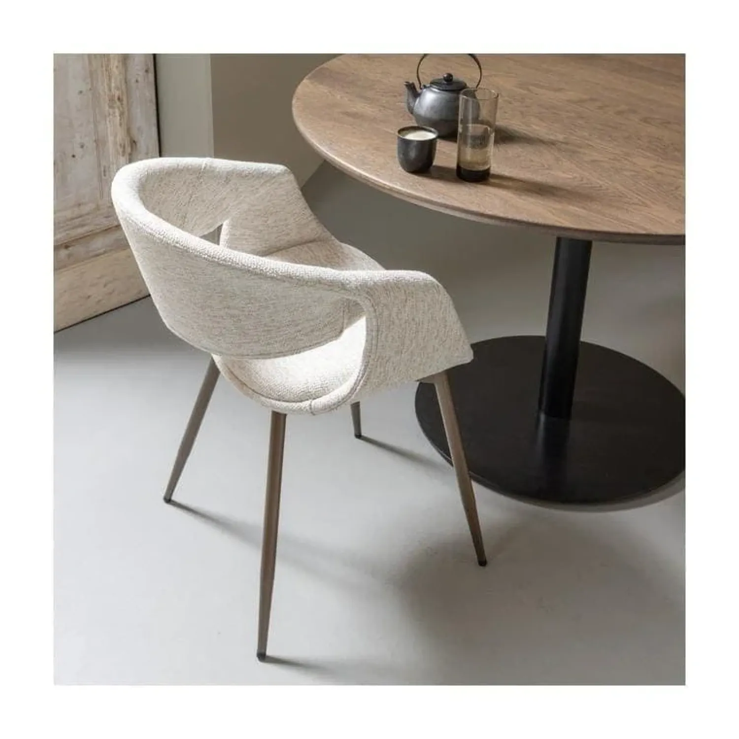 WOOOD Eetkamerstoelen|Yossi Eetkamerstoel naturel met metalen poot koper