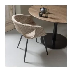 WOOOD Eetkamerstoelen|Yossi Eetkamerstoel zand met metalen poot zwart