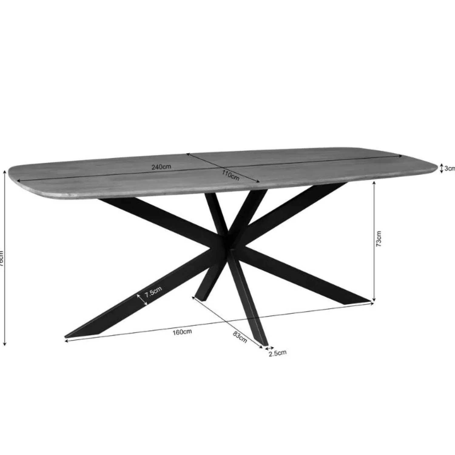 Furndea Eettafels|Yuna Eettafel Deens ovaal zwart 240 cm