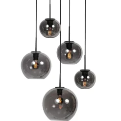 Steinmex Hanglampen|Glazen Hanglamp|Zavi 5-lichts Getrapte Hanglamp Smoke Bol