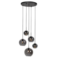Steinmex Hanglampen|Glazen Hanglamp|Zavi 5-lichts Getrapte Hanglamp Smoke Bol