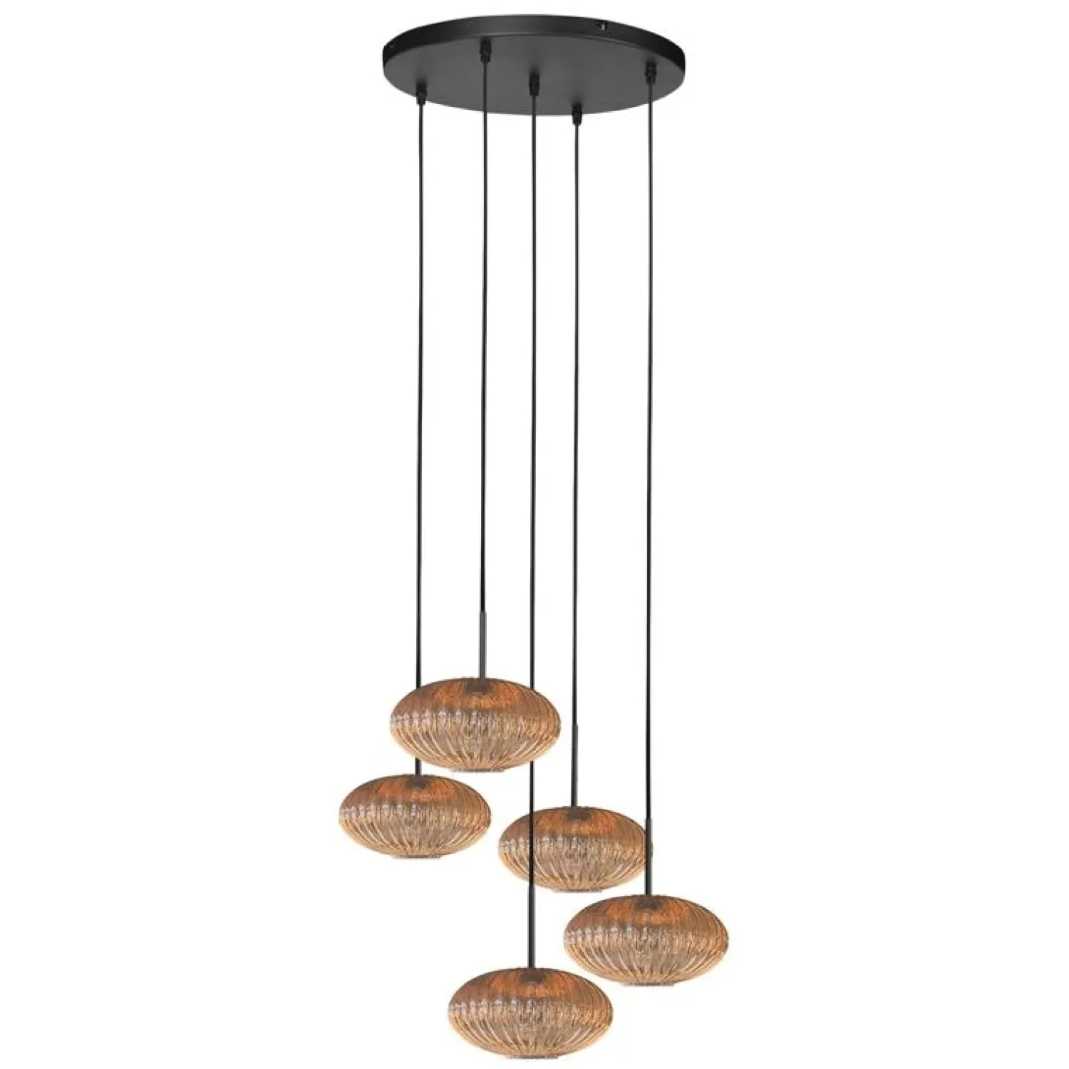 Steinmex Hanglampen|Glazen Hanglamp|Zavi 5-lichts Getrapte Hanglamp Geribbeld Amberglas