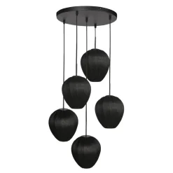 Steinmex Hanglampen|Zavi 5-lichts Getrapte Hanglamp Zwart Stof