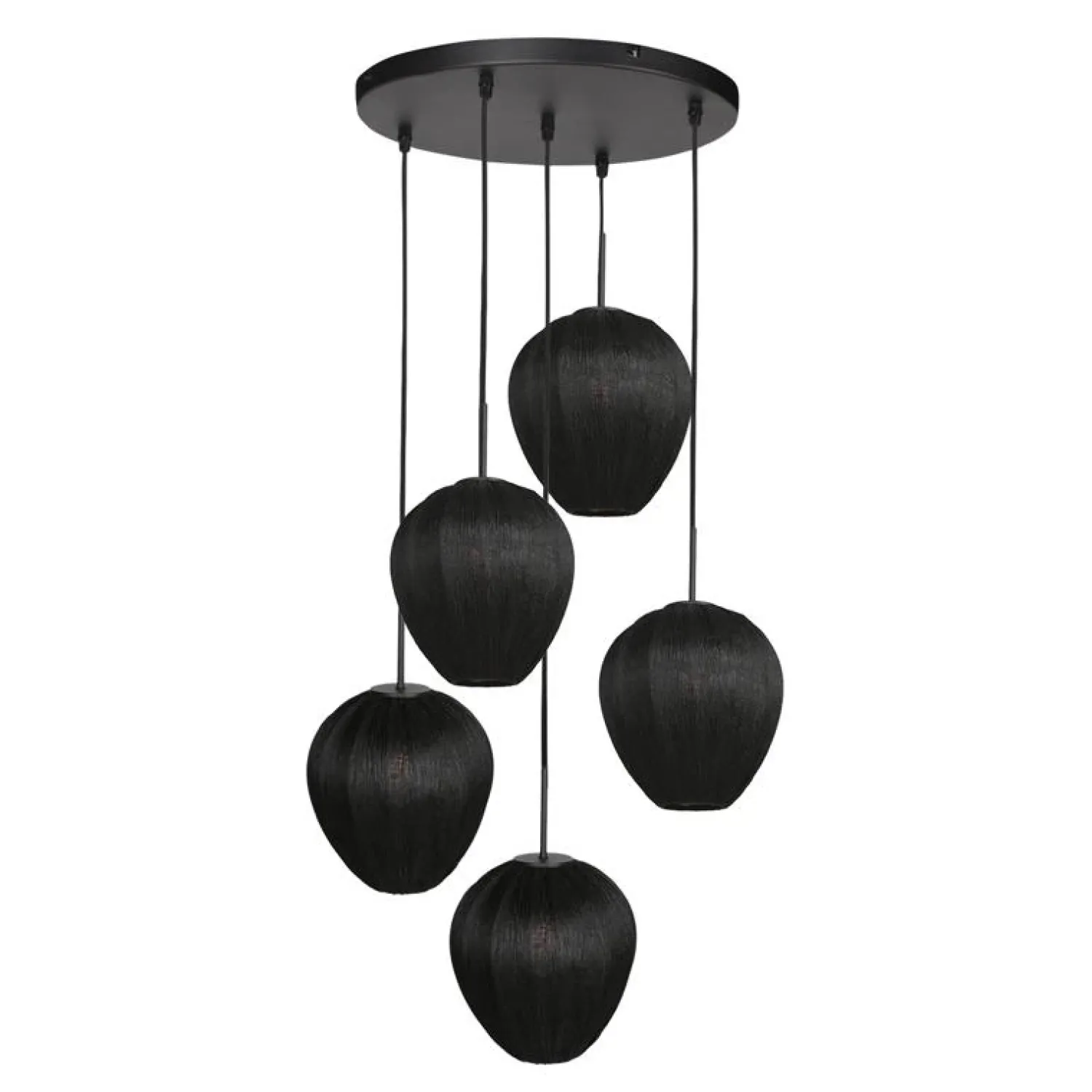 Steinmex Hanglampen|Zavi 5-lichts Getrapte Hanglamp Zwart Stof