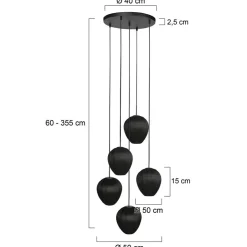 Steinmex Hanglampen|Zavi 5-lichts Getrapte Hanglamp Zwart Stof