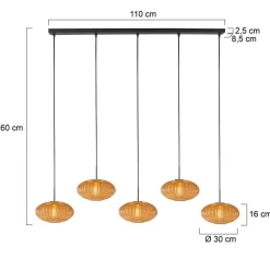 Steinmex Hanglampen|Glazen Hanglamp|Zavi 5-lichts Hanglamp Geribbeld Amberglas