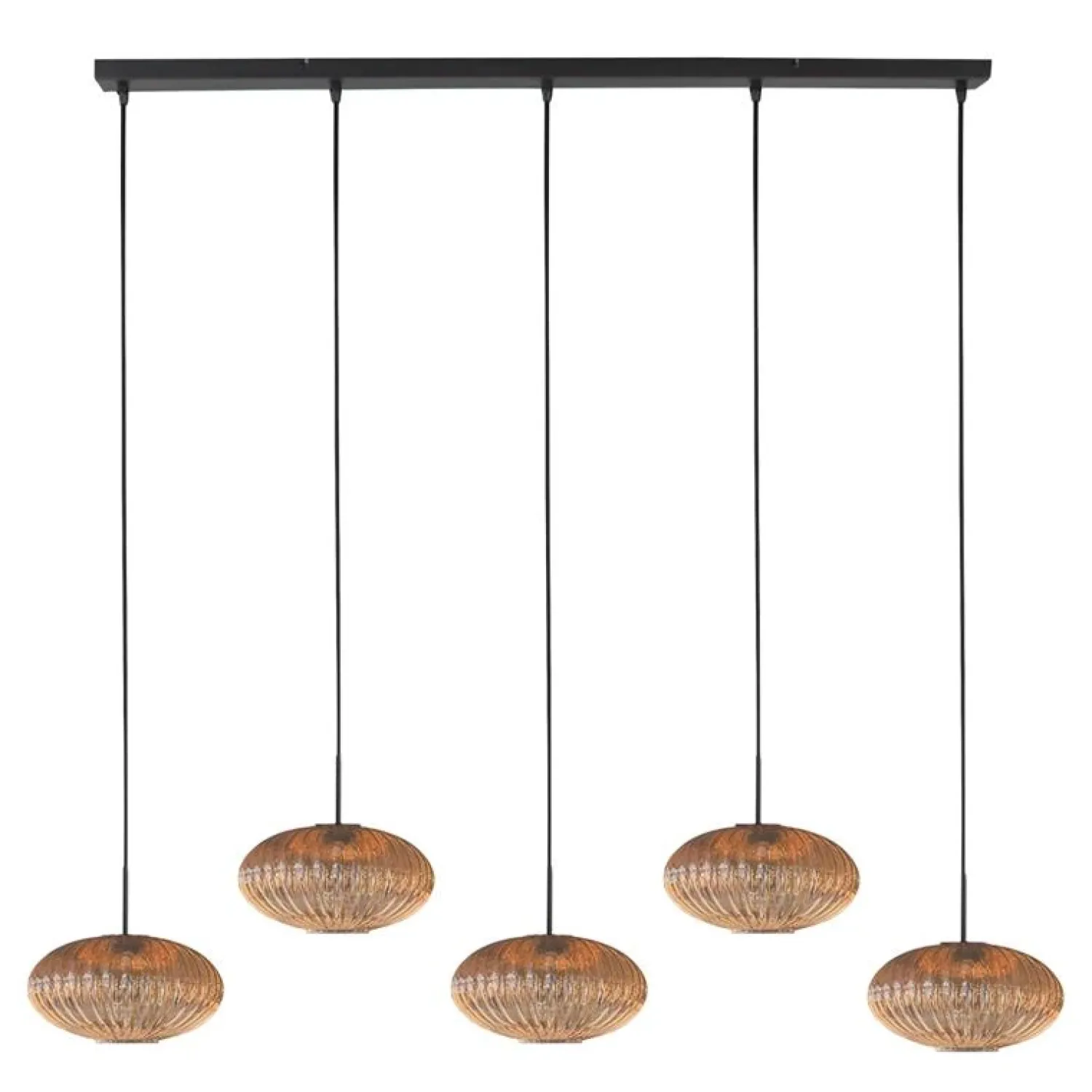 Steinmex Hanglampen|Glazen Hanglamp|Zavi 5-lichts Hanglamp Geribbeld Amberglas