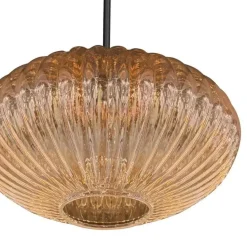 Steinmex Hanglampen|Glazen Hanglamp|Zavi 1-lichts Hanglamp Geribbeld Amberglas