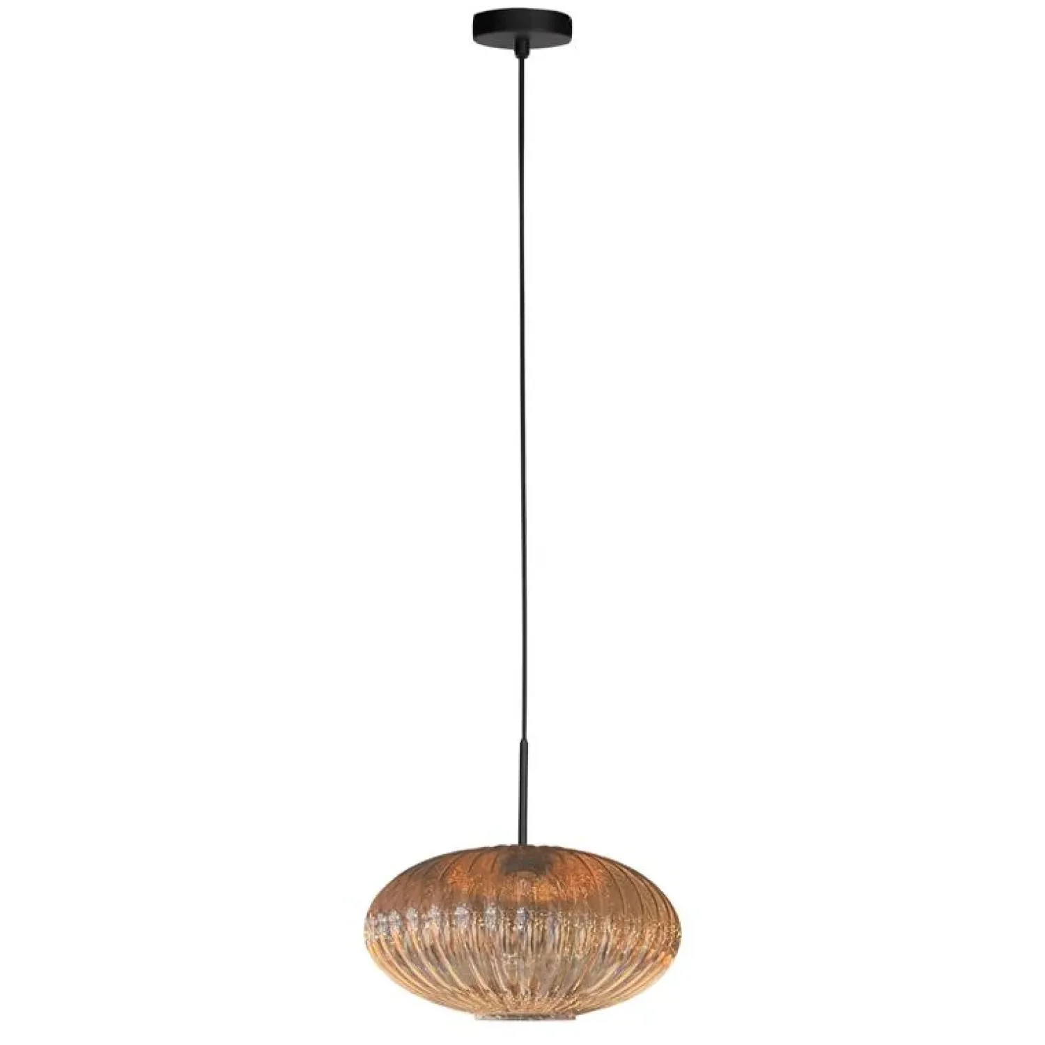 Steinmex Hanglampen|Glazen Hanglamp|Zavi 1-lichts Hanglamp Geribbeld Amberglas