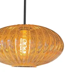 Steinmex Hanglampen|Glazen Hanglamp|Zavi 1-lichts Hanglamp Geribbeld Amberglas