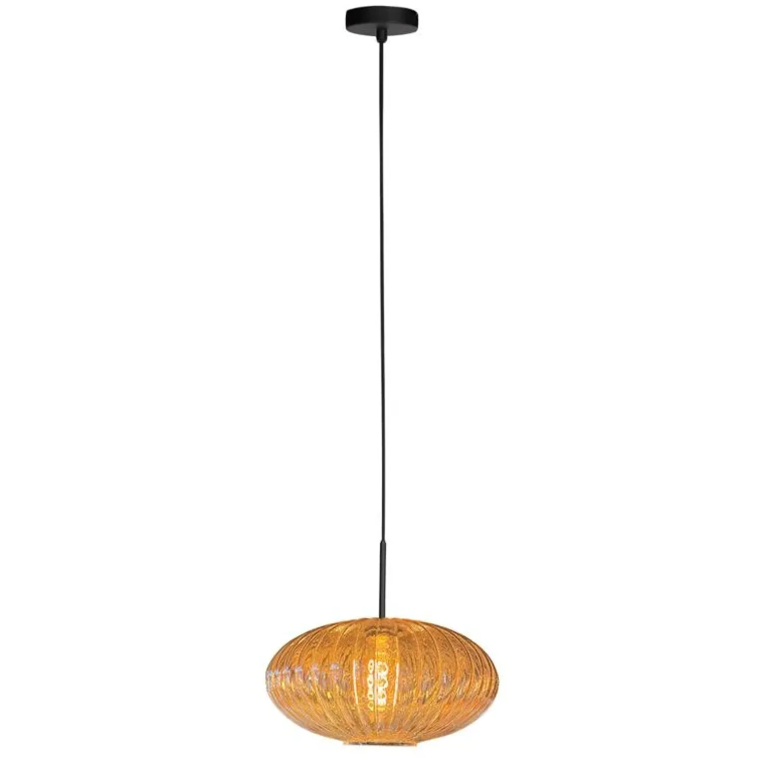 Steinmex Hanglampen|Glazen Hanglamp|Zavi 1-lichts Hanglamp Geribbeld Amberglas