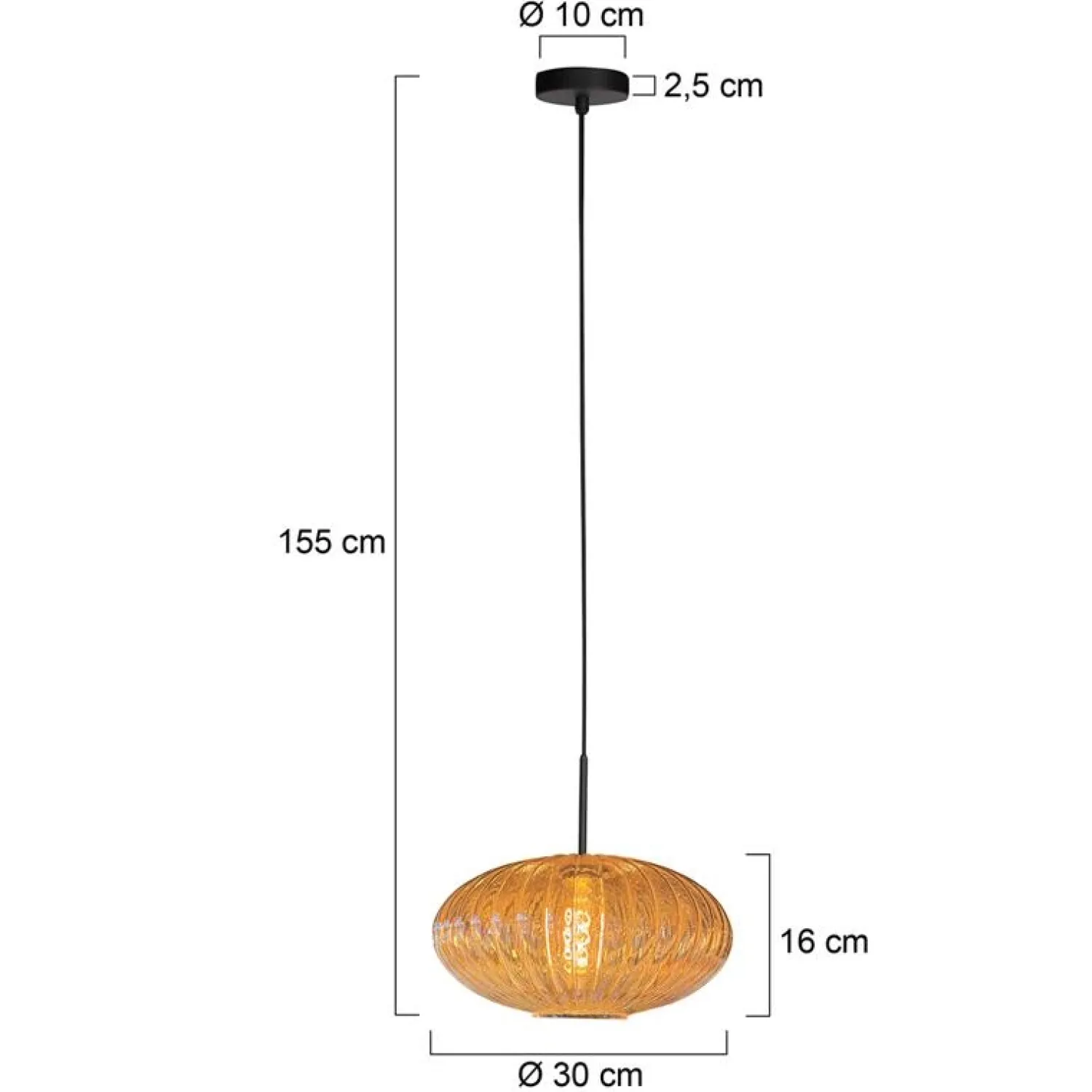 Steinmex Hanglampen|Glazen Hanglamp|Zavi 1-lichts Hanglamp Geribbeld Amberglas