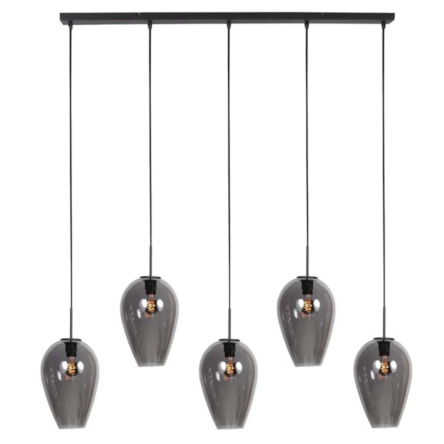 Steinmex Hanglampen|Glazen Hanglamp|Zavi 5-lichts Hanglamp XL Smoke Langwerpig