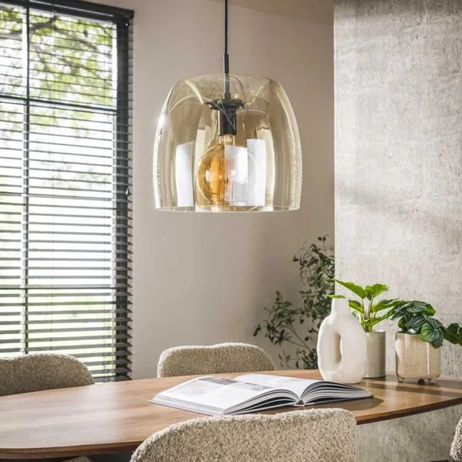 Kalfort Hanglampen|Glazen Hanglamp|Zeldana 1-lichts Hanglamp Amber glas