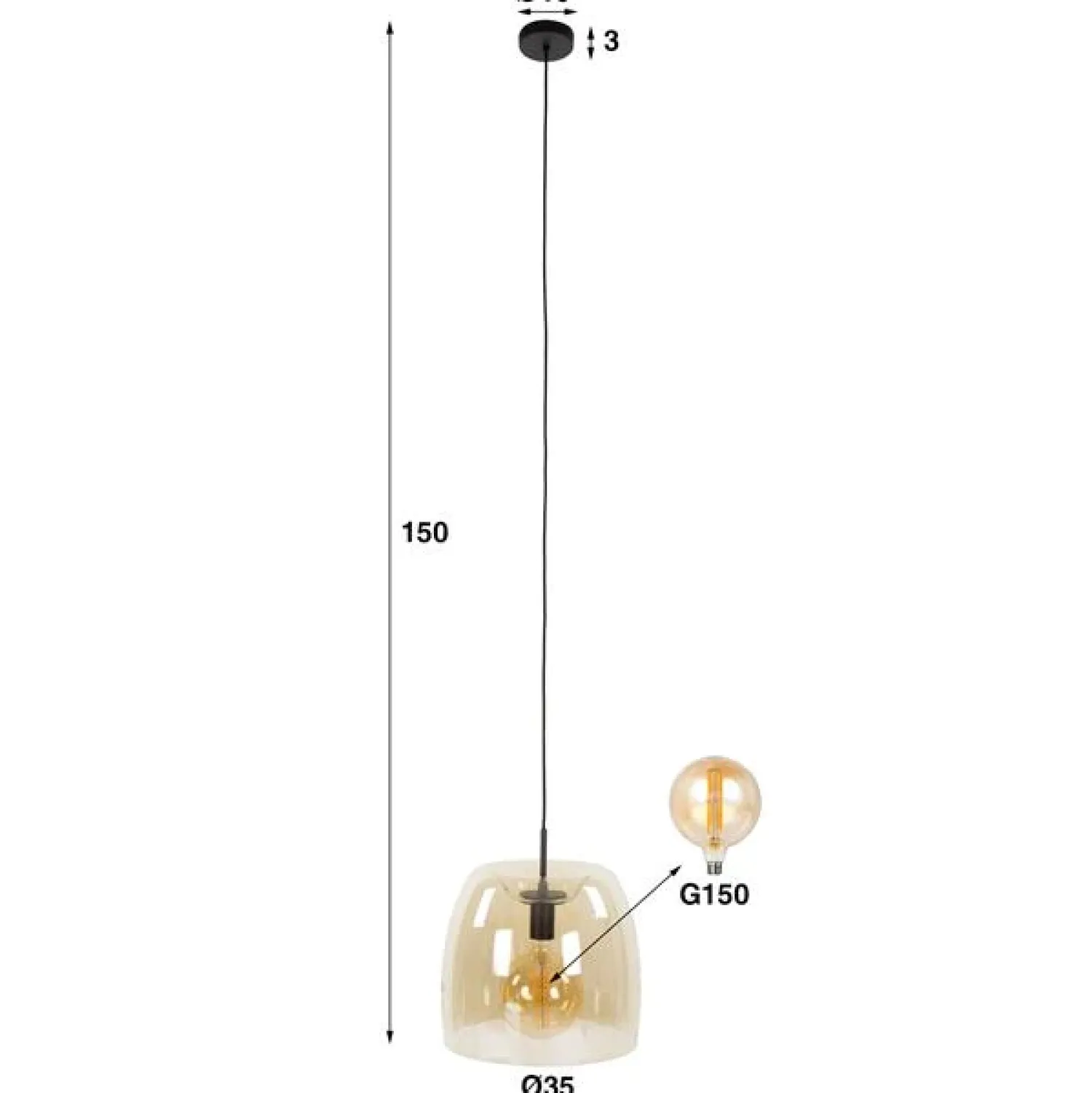 Kalfort Hanglampen|Glazen Hanglamp|Zeldana 1-lichts Hanglamp Amber glas