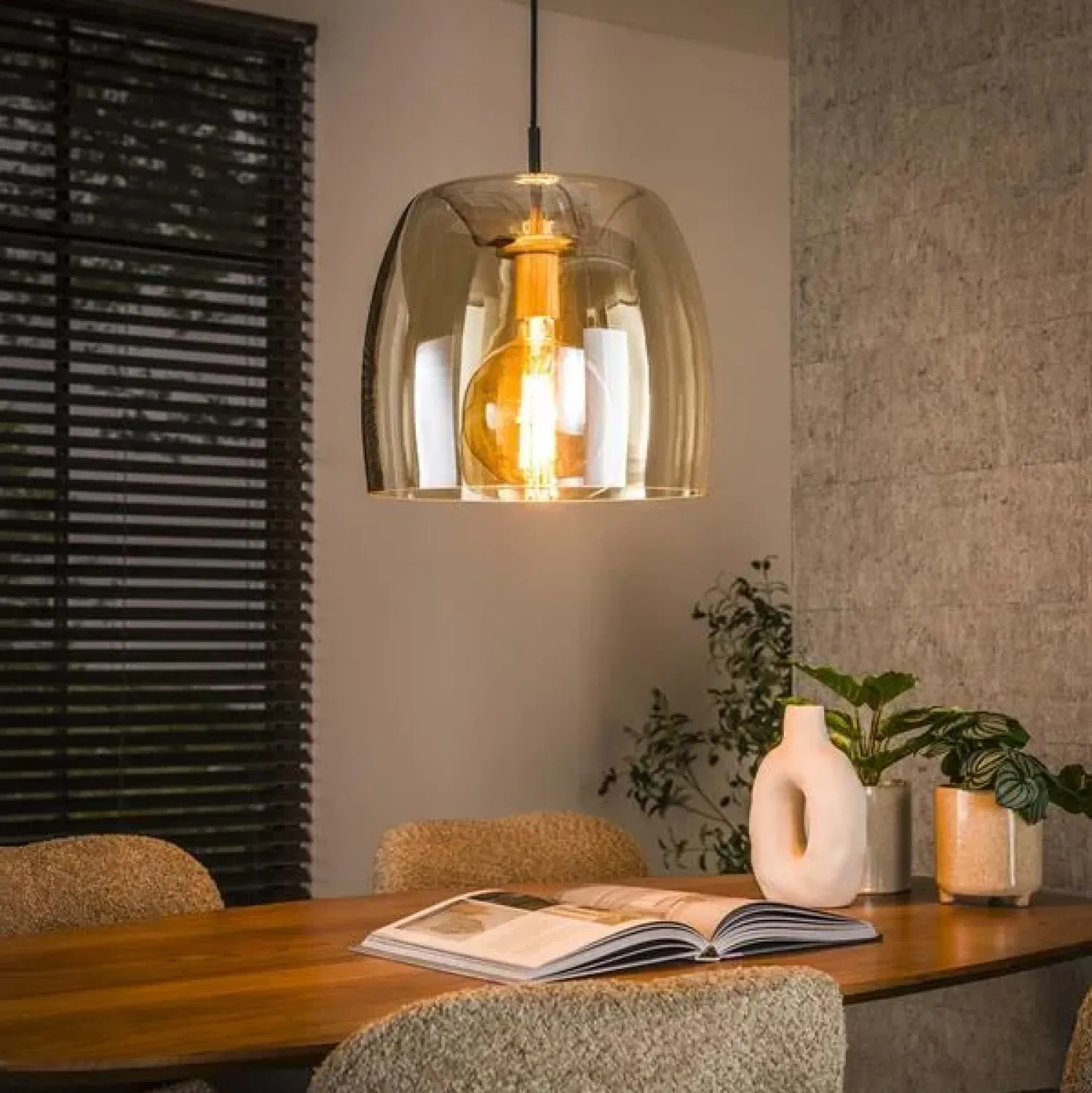 Kalfort Hanglampen|Glazen Hanglamp|Zeldana 1-lichts Hanglamp Amber glas