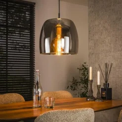 Kalfort Hanglampen|Glazen Hanglamp|Zeldana 1-lichts Hanglamp Smoke glas