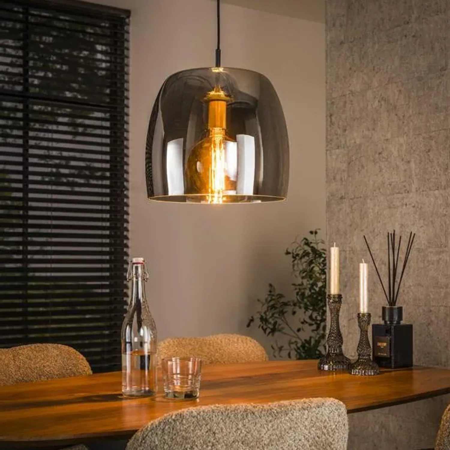 Kalfort Hanglampen|Glazen Hanglamp|Zeldana 1-lichts Hanglamp Smoke glas