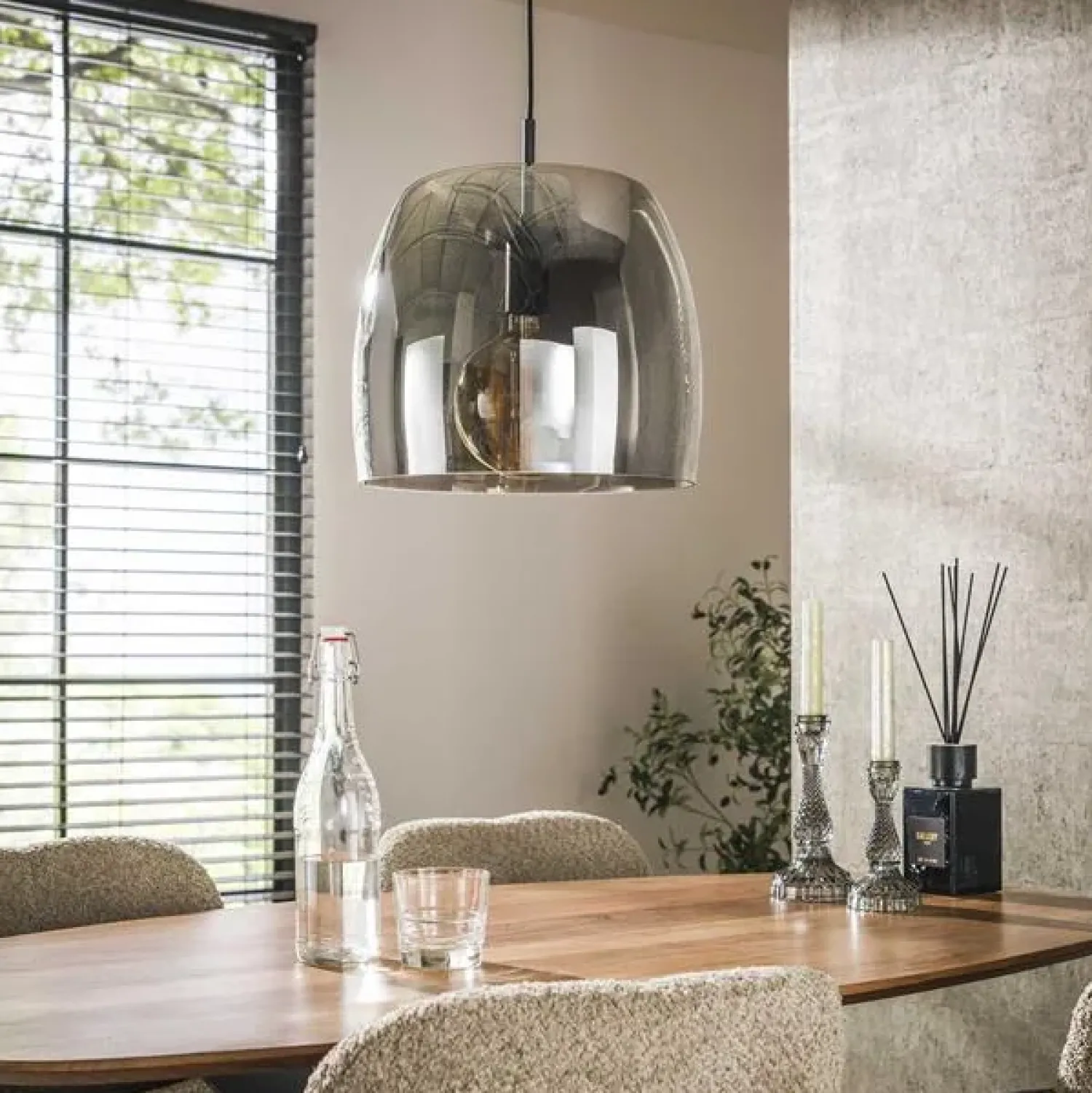 Kalfort Hanglampen|Glazen Hanglamp|Zeldana 1-lichts Hanglamp Smoke glas
