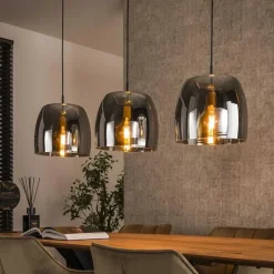 Kalfort Hanglampen|Glazen Hanglamp|Zeldana 3-lichts Hanglamp Smoke glas