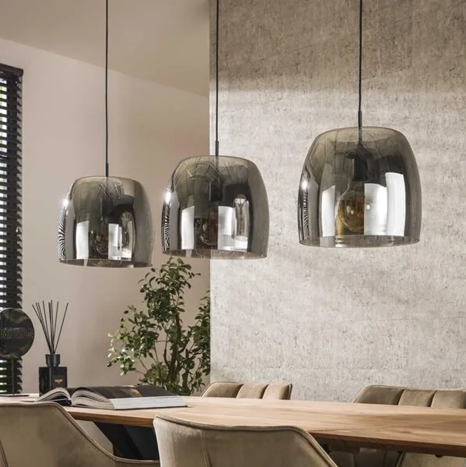 Kalfort Hanglampen|Glazen Hanglamp|Zeldana 3-lichts Hanglamp Smoke glas