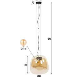 Kalfort Hanglampen|Glazen Hanglamp|Zeldana 1-lichts Hanglamp XL Amberglas