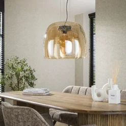 Kalfort Hanglampen|Glazen Hanglamp|Zeldana 1-lichts Hanglamp XL Amberglas