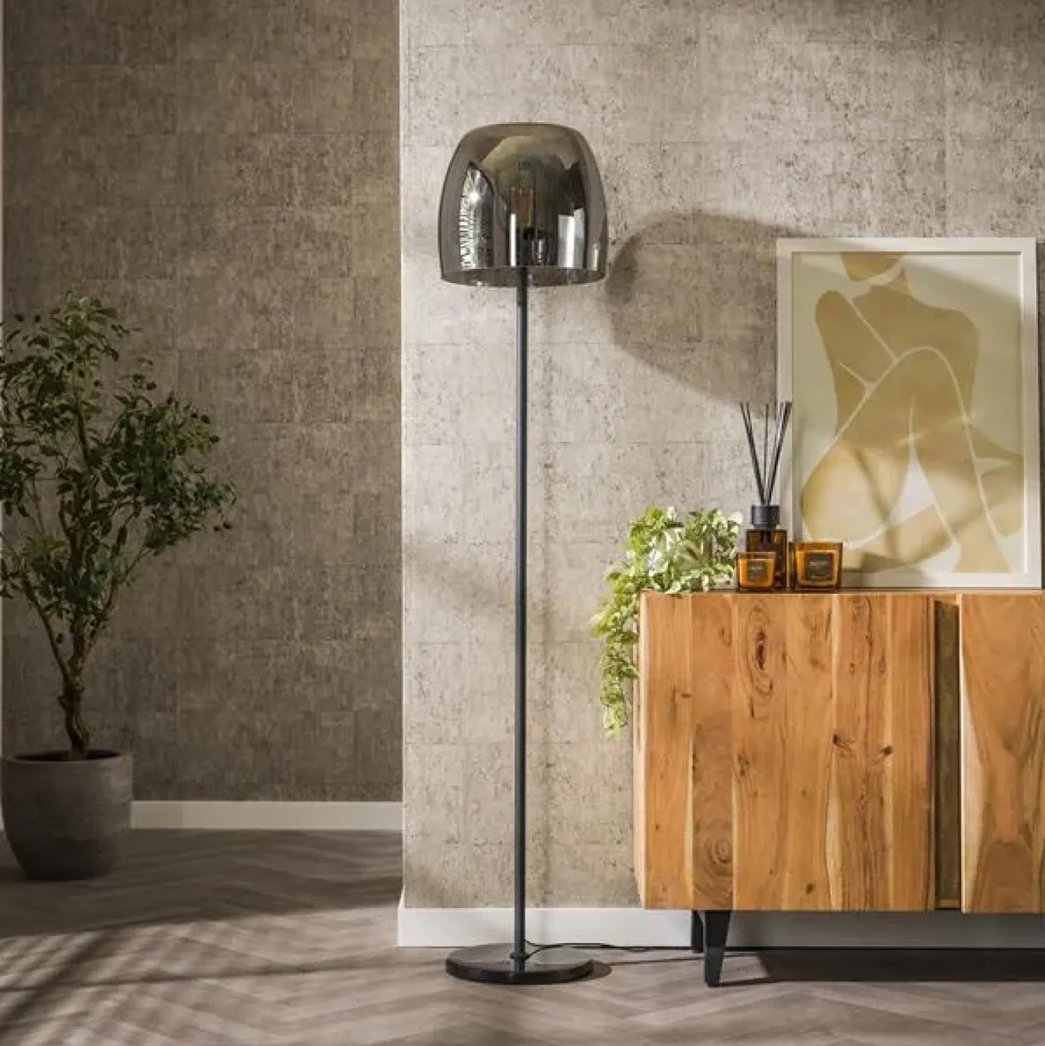 Kalfort Vloerlampen|Zeldana 1-lichts Vloerlamp Smoke glas