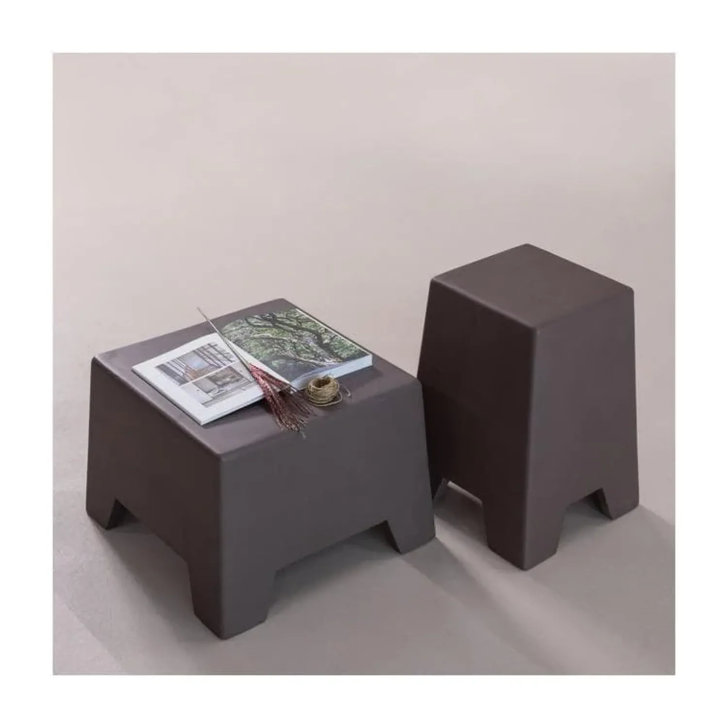 WOOOD Bijzettafels|Zina Bijzettafel Hoog Cement Bruin 36cm