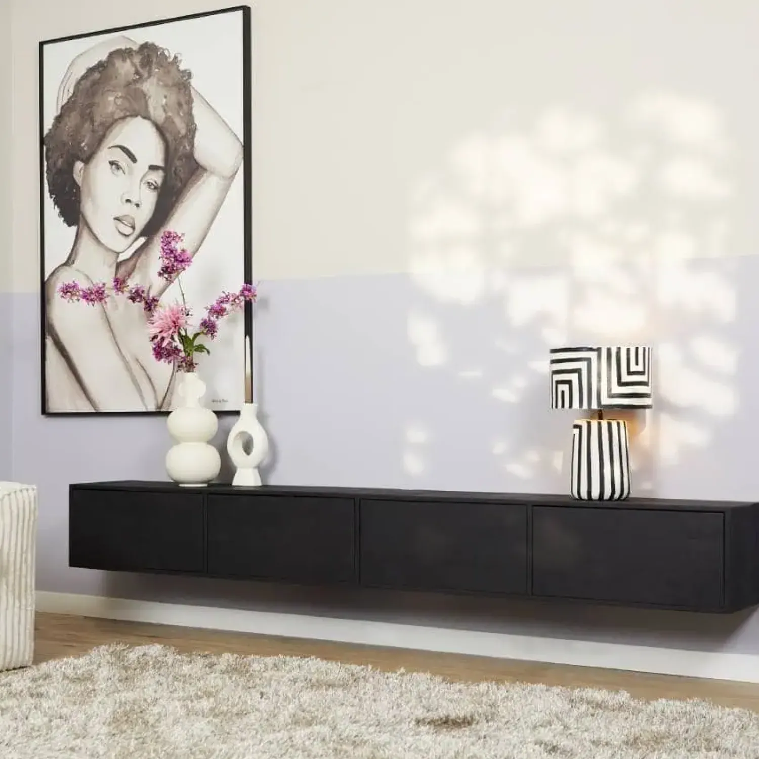 Furndea Industriele Kasten|Tv Meubels|Zwevend Tv meubel Melanie Zwart 240cm